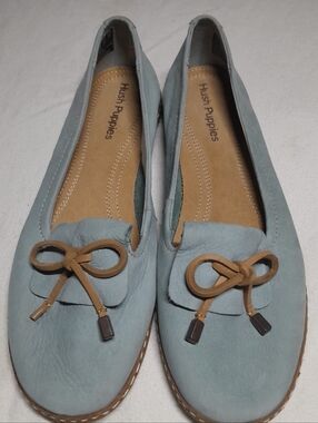 Hush Puppies Women's Powder Blue Suede Bow Loafers
